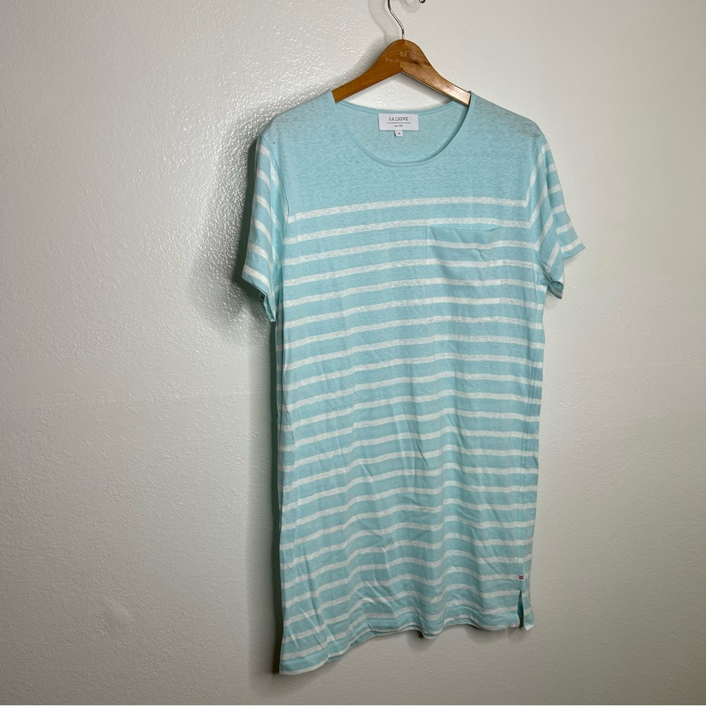 La Ligne Edie Knit Teal White Striped T- Shirt Dress S